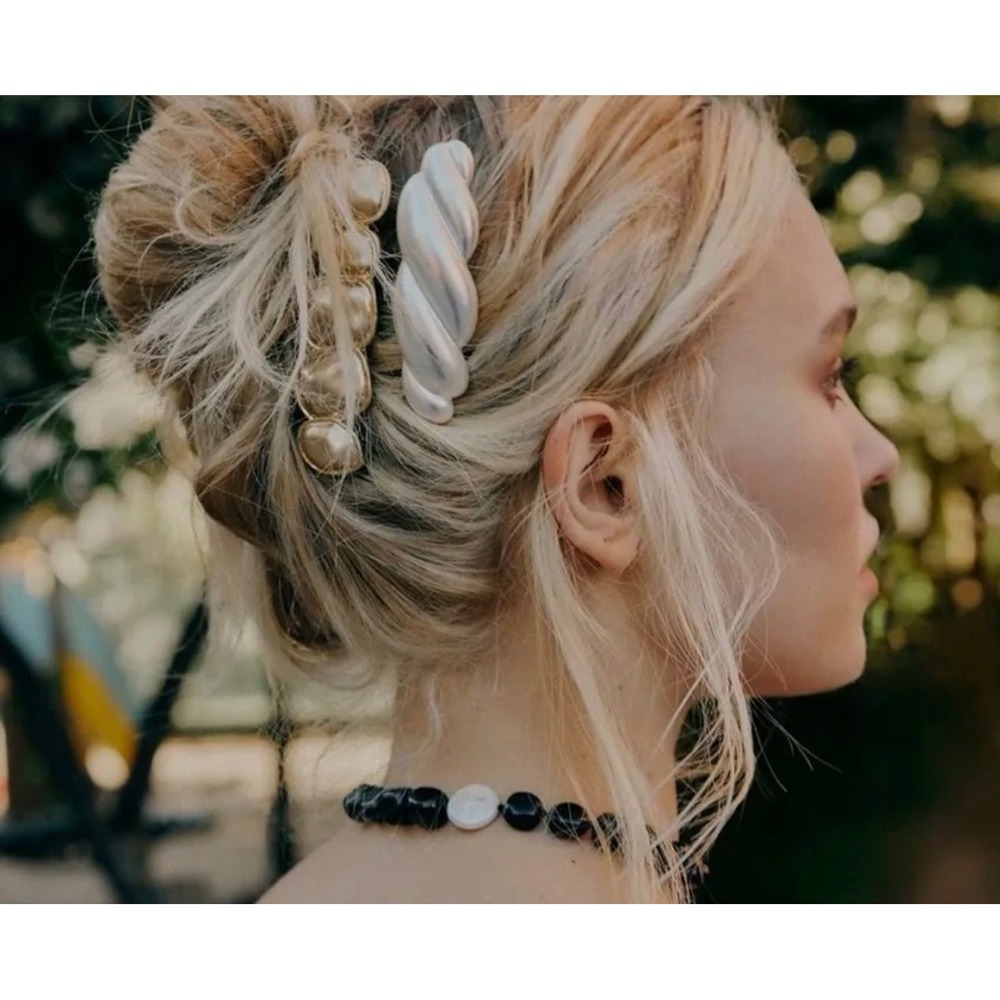 Free People Oh So French Silver Twisted Metal Barrette Croissant Hair Clip NWOT